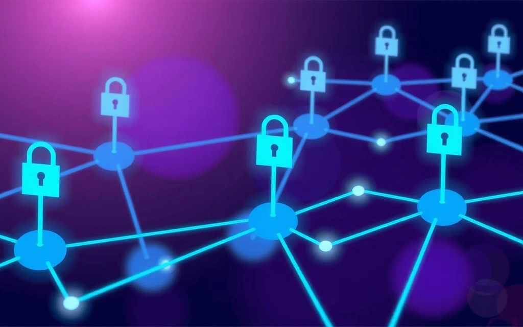 Vernetzte Symbole, die sichere Datenübertragung darstellen